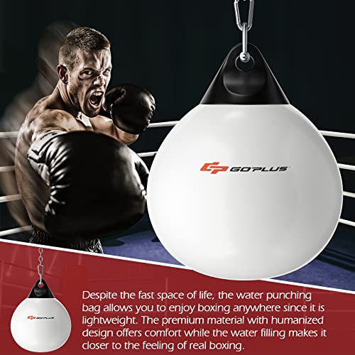Goplus Water Aqua Bag, 21'' 180 Pound /18” 110 Pound Heavy Punching Bag with Adjustable Metal Chain, Water Injection Hose, Boxing Training Bag for Adults Fitness, MMA - style: White-21”, 180LBS