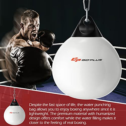 Goplus Water Aqua Bag, 21'' 180 Pound /18” 110 Pound Heavy Punching Bag with Adjustable Metal Chain, Water Injection Hose, Boxing Training Bag for Adults Fitness, MMA - style: White-21”, 180LBS