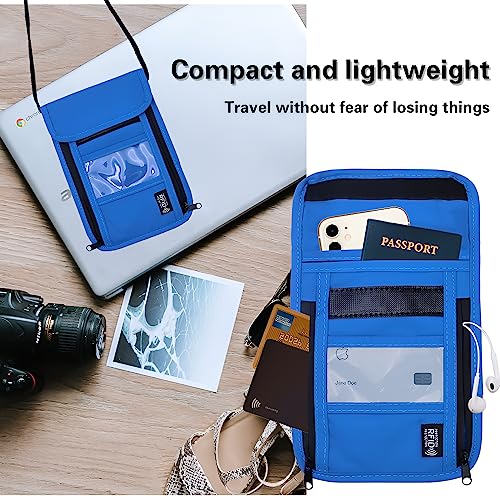 Travel Neck Wallet with RFID Blocking – Passport Holder Organizer Neck Pouch – Portable Easy to Conceal Travel Pouch (PVC Blue) - color: PVC Blue