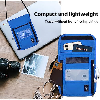 Travel Neck Wallet with RFID Blocking – Passport Holder Organizer Neck Pouch – Portable Easy to Conceal Travel Pouch (PVC Blue) - color: PVC Blue