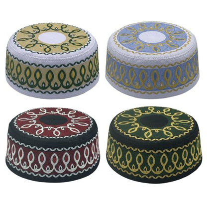 4 Pieces Muslim Prayer Cap Kufi Hat Men Islam Embroidery Arabian Omani Turkish for Eid - size: X-Large