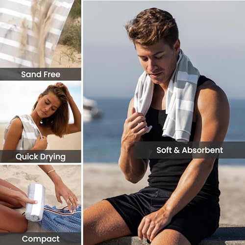 SummerSand Microfiber Beach Towel - Quick Dry, Sand Free - Compact and Lightweight for Travel - Recycled Materials - Travel Bag Included - Large Microfiber Towel (63x31.5in – Marble Sand) - color: Marble Sand