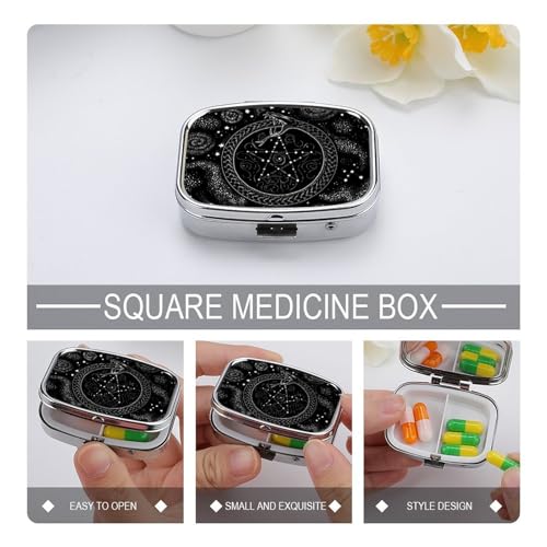 Mandala Moon Phase Square Pill Box Metal 2.2x1.6 Inch,Medicine Storage Case Compact Travel Pill Organizer Pocket Pill Container for Daily Medication Vitamins Pills - color: Mandala Moon Phase