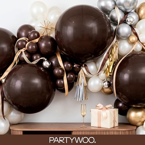 PartyWoo 다크 브라운 풍선 152피스 다양한 사이즈 45.7cm(18인치), 30.5cm(12인치), 25.4cm(10인치), 12.7cm(5인치) 보헤미안 커피 뉴트럴 가을 풍선 아치 키트 처녀 베이비 샤워 기념일 생일 파티 장식용 브라운-F20 - color: 브라운-f20