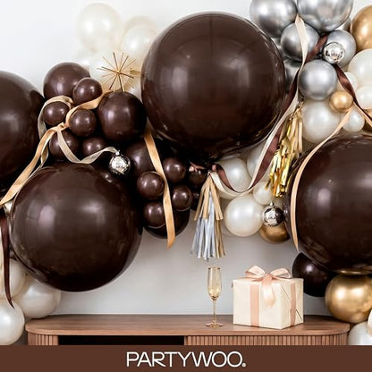 PartyWoo 다크 브라운 풍선 152피스 다양한 사이즈 45.7cm(18인치), 30.5cm(12인치), 25.4cm(10인치), 12.7cm(5인치) 보헤미안 커피 뉴트럴 가을 풍선 아치 키트 처녀 베이비 샤워 기념일 생일 파티 장식용 브라운-F20 - color: 브라운-f20