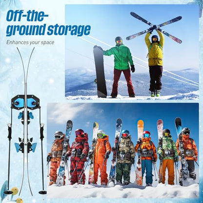 Soulchen 2 Pcs Ski & Snowboard Wall Rack for Garage, Ski Storage Rack, Snowboard Storage, Winter Gear Organizer for Garage, Winter Gear Organizer(Black Blue)