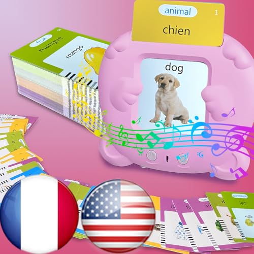 Bilingual Talking Flash Cards for Kids - Français French English Flashcards Children Adults, 510 Sight Words, ABC Alphabet, Pocket Speech for Toddlers, Audible Sensory Toys (French, Pink) - color: French, size: Pink