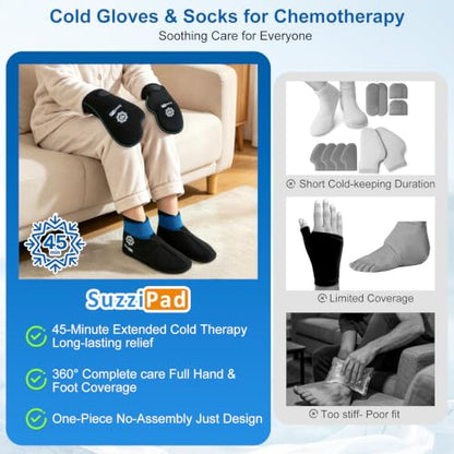SuzziPad Cold Therapy Gloves & Boots for Chemotherapy Must Haves, S | Lycra & ultra-soft fabric, 45-min long-lasting cold therapy, relieves hand & foot pain, post-surgery & chemo recovery - size: S