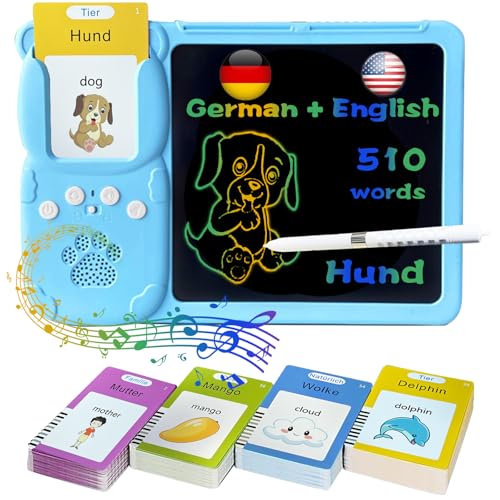 Talking Flash Cards with Writing Tablet - German English, Pink - color: German, size: Blue
