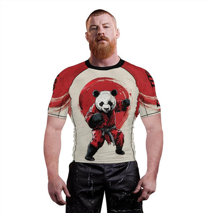 Panda Fighter Men's Short Sleeve Compression Rash Guard MMA Jiu Jitsu BJJ Grappling Base Layer Combat Shirt - color: V1, size: X-Large