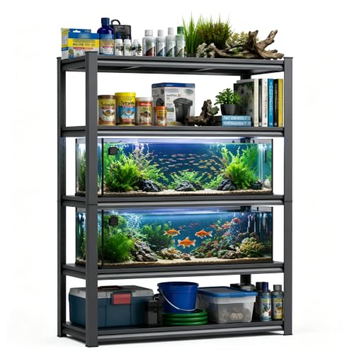 Aquarium Stand 2000 LBS Fish Tank Stand Heavy Duty Adjustable Shelf | Heavy duty metal storage shelving with adjustable tiers for turtle tanks, reptile terrariums and pet supply organization - size: 5-TIER 63"H×39.4"W×13.8"D