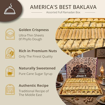 Shatila Food Products Ramadan Assorted Fillo Baklava Box, Assorted Baklawa Pastry, Mediterranean Sweets Arabic Desserts, Eid Gifts, 6lb, 63-Pieces - size: 60 Pieces
