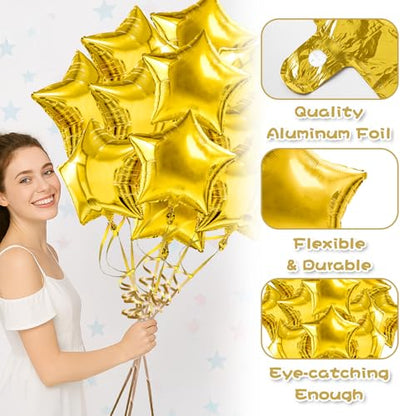 Gold Star Balloons Foil Graduation Mylar Balloons Easter Helium Metallic Balloon 12pcs 18 Inch Gold Birthday Decorations Yellow Room Decor Party Decorations Baby Shower Anniversary Wedding - style: Gold