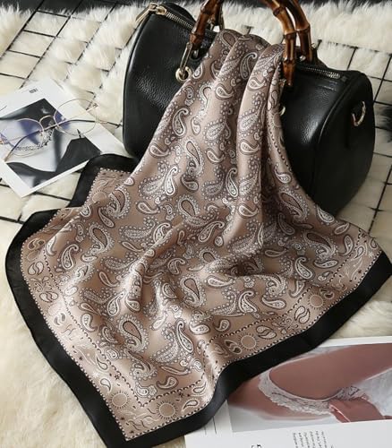 Sumolux Head Hair Scarf for Women Like Satin Silk Scarf Bandana Hair Wrapping Night Large Square Scarves 27.5" - color: Brown Cashew Nuts