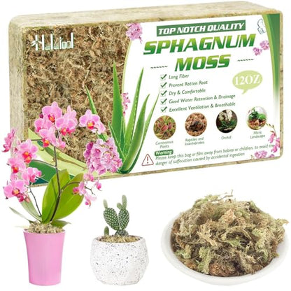 Halatool 12 OZ Sphagnum Moss for Plants, 16 QT Long Fiber Dried Orchid Moss | Drainage & Moisture Retention, Natural Moss for Ferns, Succulents, Carnivorous, Orchid Repotting, Terrariums, Reptile Bedding - size: 16 qt (0.8 lbs)