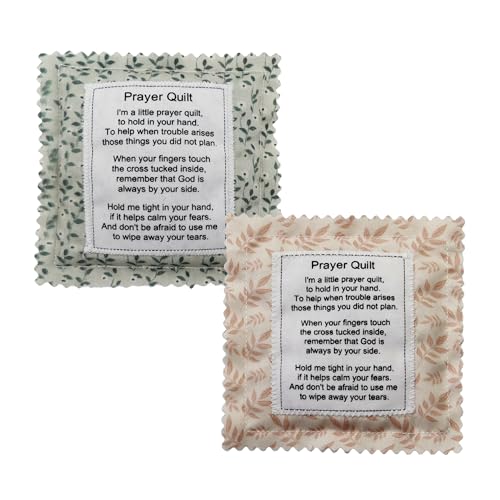 Mini Prayer Quilt with Cross Inside Vintage Pocket Scripture Prayer Quilt Squares Sympathy Christian Gifts for Women Pastor Appreciation Father's Day Graduates Gifts (Cream, 2 Packs) - color: Green, size: 2 Pack