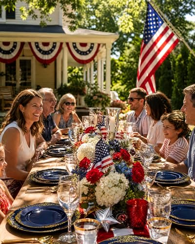 Nervure 175PCS Blue Plastic Plates - Blue Gold Plastic Dinnerware Set Disposable Include 50 Plates for Dinner and Dessert, 25Knives, 25Spoons, 25Forks, 25Cups, 25Napkins for Weddings & 4th of July - color: Navy, style: 175Pcs(25Guests)