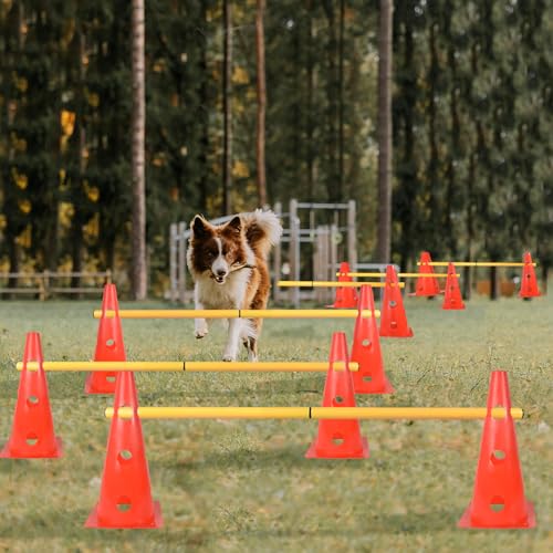 TNZMART Dog Agility Hurdle Cones Pet Jump Training Set Dog Agility Course Backyard Set Adjustable Obstacle Training Set (Orange, 6 Sets) - color: Orange