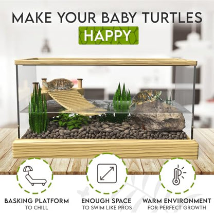 Okkbi Turtle Aquarium Kit Series - New - Aquatic Turtle Tank with Filter and Light + Basking Platform, Perfect Starter Kit for Baby & Juvenile Turtles