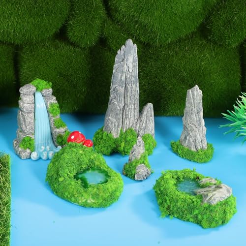 GANAZONO 6 Pcs Miniature Rockery Artificial Mountain Resin Figurines Mini Water Pool Statue for Fish Tank Decorations Mini Zen Garden Accessories Bonsai Ornament Micro Landscape Decor