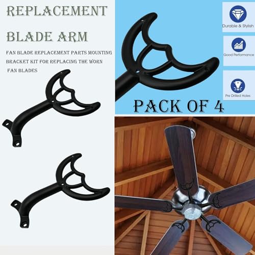 Ceiling Fan Blades Arms Replacement, 4 Pcs 52" Fan Blade Replacement Parts Mounting Bracket Kit for Replacing The Worn Fan Blades, Black - color: Black