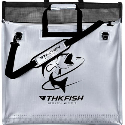 THKFISH Fish Tournament Weigh in Bag for Bass Fishing, Heavy Duty Insulated Live Fish Bag for Caught Fish with Waterproof Zipper and Mesh Liner, Leakproof,Puncture Resistant (Silver-25×23in with Net) - color: Silver-25×23in with Net