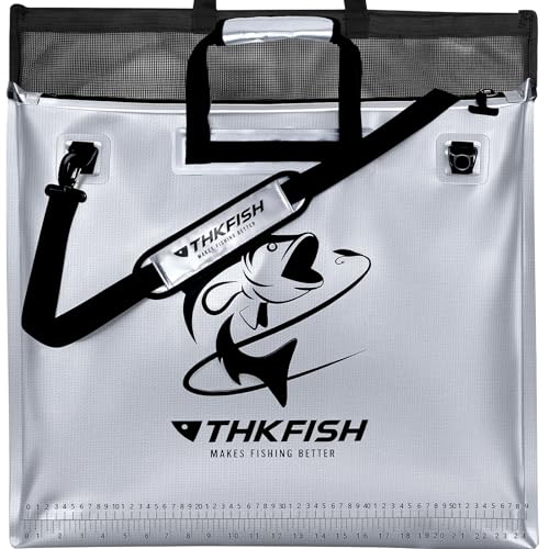 THKFISH Fish Tournament Weigh in Bag for Bass Fishing with Leakproof Zipper | Heavy Duty Live Fish Bags for Caught Fish with Waterproof Zipper and Mesh Liner,Puncture Resistant - color: Silver-25×23in with Net