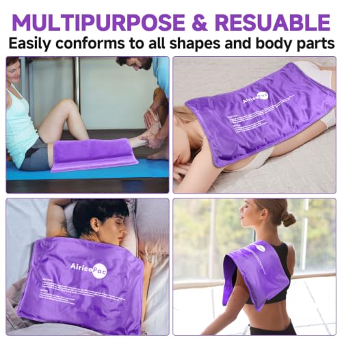 AiricePac Extra Large Gel Flexible Back Ice Packs for Injuries Reusable, 11”x 20” Cold Compress Therapy Wrap for Knee Leg Neck Shoulder Hip Back Pain Relief, Swelling, Bruises, Surgery, Purple - style: Pueple XXL 1 PACK