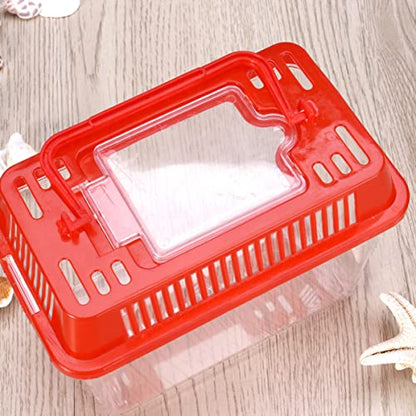 Mipcase Portable Fish Tank for Travel Mini Plastic Fish Carrier Handle for Turtle Gold Fish - color: Red