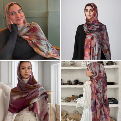 ZGMYC Watercolour Floral Printed Hijab Scarf for Women Soft Modal Cotton Instant Hijab Head Wraps Shawls Long Scarves - color: Color 1