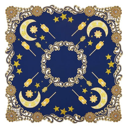 Simhomsen Embroidered Decorative Ramadan Kareem Eid Mubarak Square Tablecloth Topper, Navy Blue and Gold, Ramadan Lantern Design (34 x 34 inches) - size: 34 x 34 inches