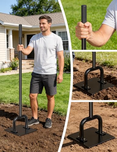 10" x 10" Heavy Duty Steel Tamper with 61" Handle, Hand Compactor Tool for Soil, Gravel, Sand, Asphalt, Paver Base, Driveway and Yard