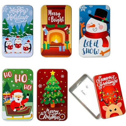 JOYIN 6PCS Gift Card Holder Boxes Christmas, 4.33” x 2.6” x 0.6” Tins Money Cash Holders Unique for Xmas Holiday Birthday Present Decor, Party Favors Silver Coin Boxes with Lids in 6 Designs