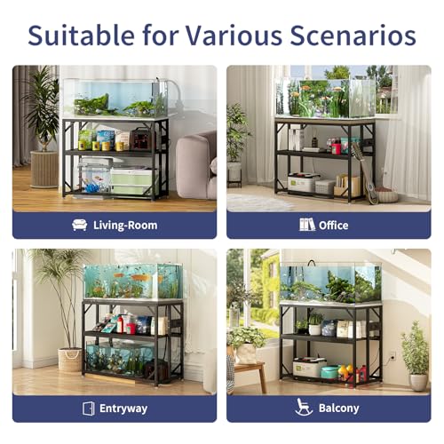 METYERRY 40 Gallon Fish Tank Stand with Power Outlets, Adjustable Aquarium Stand, Heavy Duty Terrarium Stand, Metal reptile tank stand, Suitable for Home Office,660LBS Capacity, Black - color: Black, size: 40 Gallon