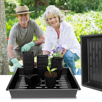 RooTrimmer 3.5 inch (9CM) Square Nursery Pots 60pcs, Sturdy Seedlings Trays 5 Pcs, Seeds Starter Germination Tray, Microgreenings Planter Nursery Propagation 5 Sets - size: 3.5" Pots-60P + 16.2" x 13.2" x 2.6" Trays-5P