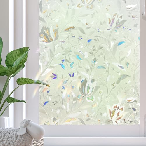 Window Privacy Film, 3D Rainbow Decorative Stained Glass Film, Sun Blocking Windows Clings, Static Cling Frosted Glass Windows Sticker Door Covering for Home (Tulip, 35.4" x 78.7") - color: Tulip, size: 35.4" x 78.7"