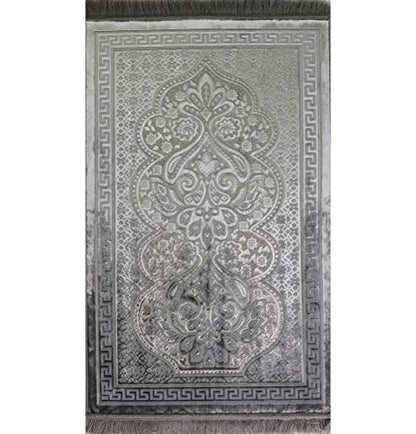 Modefa Luxury Velvet Prayer Rug with Prayer Beads | Soft Elegant Muslim Turkish Janamaz Sajada Carpet for Men and Women | Plain Solid Prayer Mat Ramadan Eid Gift - Paisley (Silver Grey) - color: Silver Grey