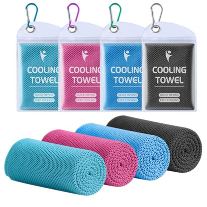 Clothirily 4 Pack Cooling Towels, 40x12 Breathable Gym Towel for Neck Face | 4 Pack Set, Instant Cooling Effect, Breathable Microfiber, For Gym Yoga Camping Running, Quick-Dry&Reusable, Fits Neck&Face - color: Rose Red/Blue/Light Blue/Dark Grey