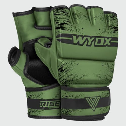 WYOX MMA Gloves & Boxing Focus Mitts Set – Hybrid Open Palm Grappling Gloves with Wrist Support + Curved Punching Pads with Gel Shock for Muay Thai, Kickboxing, Karate Training (Men & Women)