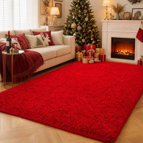 Dssimo Red Rug for Bedroom 5x7 Area Rugs for Living Room Shaggy - color: Red, size: 5' x 7' (Rectangular)