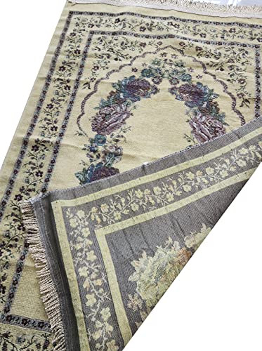Islam Portable Sajadah Carpet Islam Thin Prayer Mat AMN-211 Floral Design Travel Rug Muslim Gift (Yellow) - color: Yellow