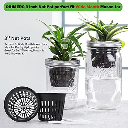 ORIMERC 12 Pack 3 inch Net Cups Pots with 12 feet Hydroponics Self Watering Wick & 12 Plant Labels Aquaponics Mason Jar Bucket Insert Orchid kratky Vegetable Garden Growing Netted Basket Slotted Mesh - size: 3 inch (12 Pack)