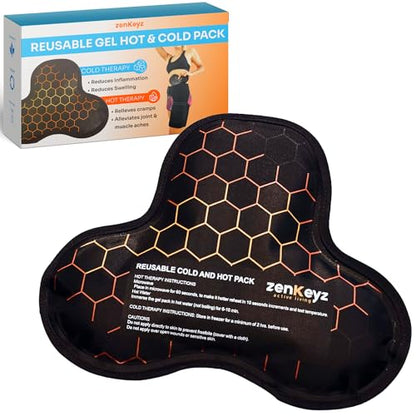 ZENKEYZ Reusable Gel Shoulder Ice Pack - 8x10 in, Black | Reusable hot & cold gel wrap - flexible - Use for shoulder, knee, ankle & back pain, injuries & sport