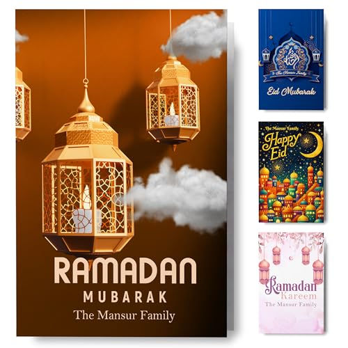 Personalized Ramadan Folded Card 5x7, Custom Family Name and Message Eid Mubarak Greeting Cards for Friends Family Mosque Community, Religious Holiday Card Set with Envelopes, Single or Bulk Packs - color: Design 05