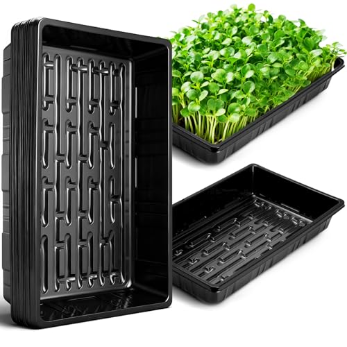 Sckee Upgraded 10 Pack Plant Growing Trays Seed Starting Tray Microgreens Growing Trays Seedling Plant Germination Starter Tray Transplant Fodder Flats, No Holes, No Leakage, Reusable (1015) - size: 1015