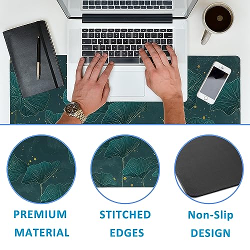 Mouse Pad,Lotus Leaves in Gold Line Desk Mat for Desktop,Desk Pad with Non-Slip Base and Stitched Edge,Extended Mousepad for Office and Home 35.4X15.7 Inch - color: Lotus Leaves in Gold Line