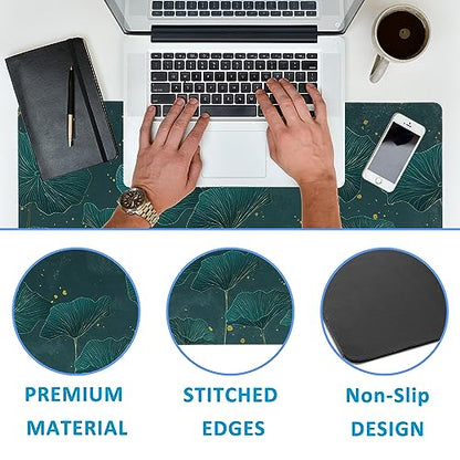 Mouse Pad,Lotus Leaves in Gold Line Desk Mat for Desktop,Desk Pad with Non-Slip Base and Stitched Edge,Extended Mousepad for Office and Home 35.4X15.7 Inch - color: Lotus Leaves in Gold Line