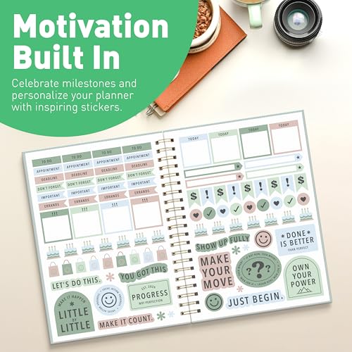 Sweetzer & Orange 2026 Planner – 6" x 8.25" Dated Daily, Weekly & Monthly Calendar Planner – January to December 2026 – Eucalyptus Design with Motivational Stickers, Gold Spiral & Sturdy Paper - color: Eucalyptus