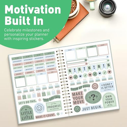Sweetzer & Orange 2026 Planner – 6" x 8.25" Dated Daily, Weekly & Monthly Calendar Planner – January to December 2026 – Eucalyptus Design with Motivational Stickers, Gold Spiral & Sturdy Paper - color: Eucalyptus