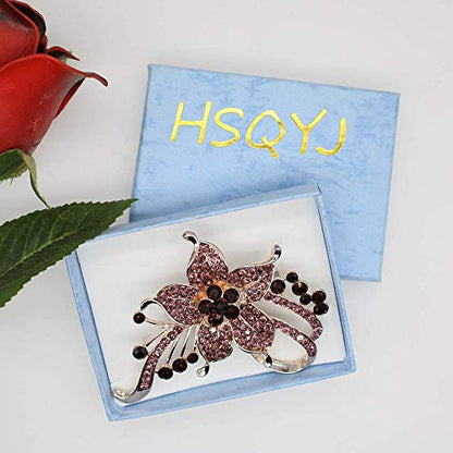Crystal Pearl Flower Brooches Pins Fashion Beautiful Created Rhinestone Floral Brooch Good Idea for Party Dance Wedding Banquet for Elegant Women Girl - color: Plum crystal flower brooch